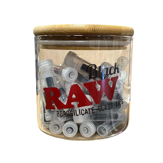 RAW TIPS BLACK GLASS JAR 50CT