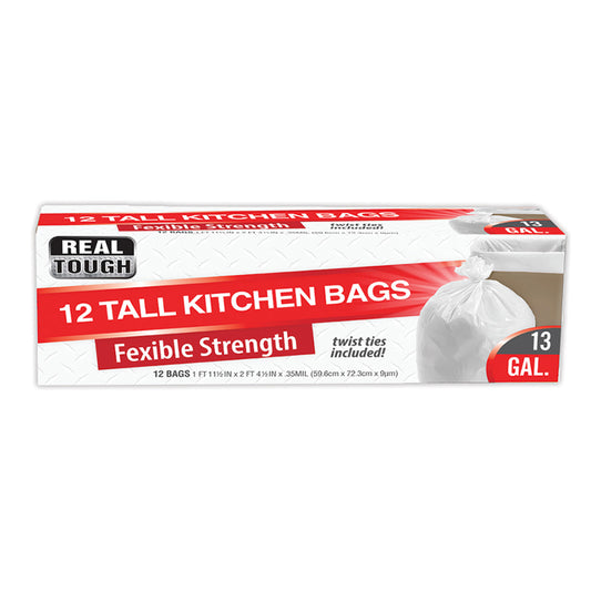 REAL TOUGH KITCHEN TALL TRASH BAGS 13GL/12CT
