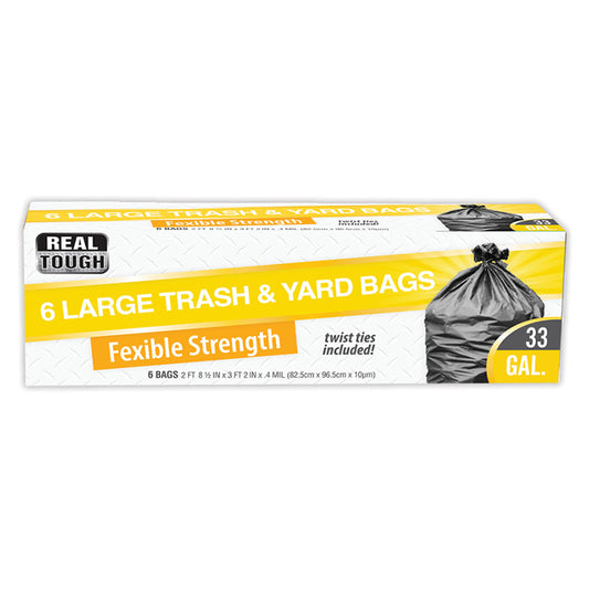 REAL TOUGH TWIST TIE TRASH BAG 33GL/6CT
