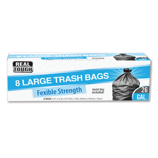 REAL TOUGH TWIST TIE TRASH BAGS 26GL/8CT