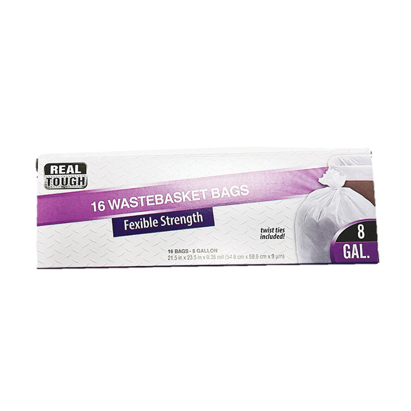 REAL TOUGH WASTEBASKET TRASH BAGS 8GL/16CT