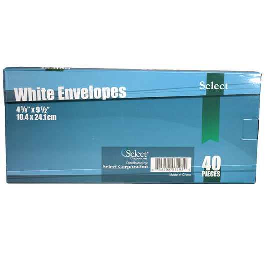 SELECT WHITE ENVELOPES 4-1/8X9-1/2 40CT