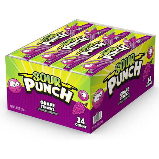 SOUR PUNCH GRAPE STRAWS 24CT