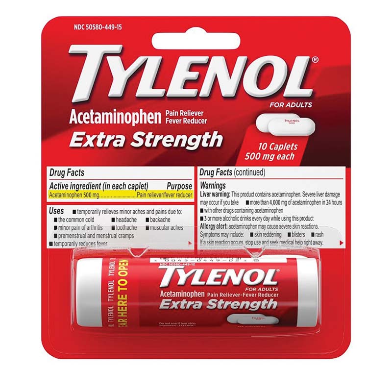 TYLENOL EXTRA STRENGTH PEG BOARD VIALS 12CT