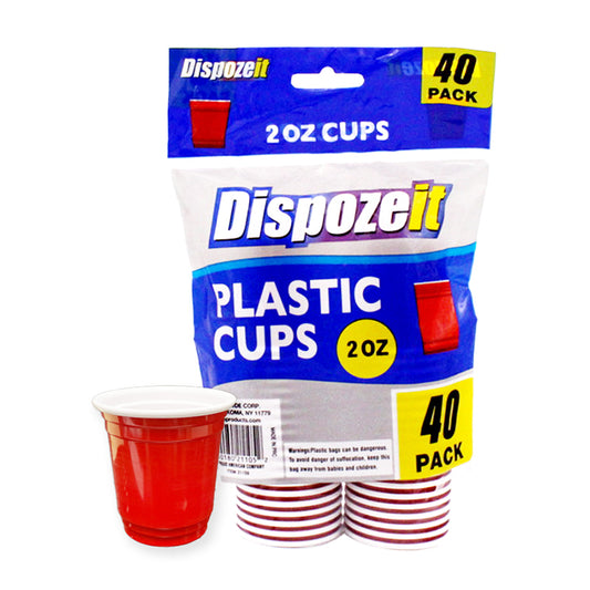 DISPOZEIT PLASTIC CUPS RED 2OZ/40CT