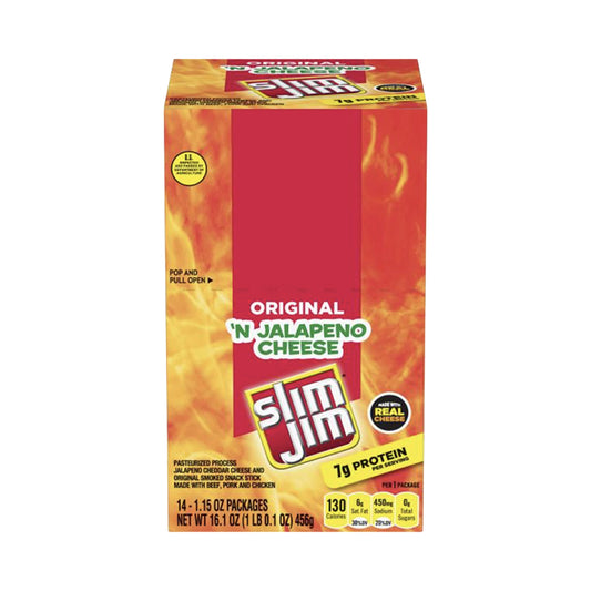 SLIM JIM ORIGINAL N' JALAPENO CHEESE 1.15OZ/14CT
