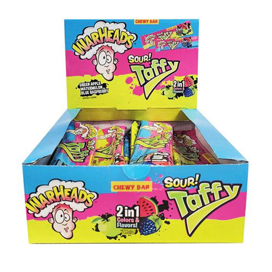 WARHEADS SOUR TAFFY GREEN APPLE, WATERMELON & BLUE RASPBERRY 2IN1 24CT